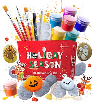 BRYTE 150+ Piece Deluxe Edition All-Inclusive Kids Rock Painting Kit, 10  Rocks, 8 Waterproof Paints, Glitter Glue & More