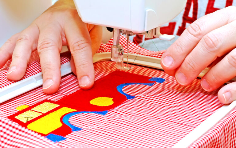 Machine Embroidering A Firetruck Design