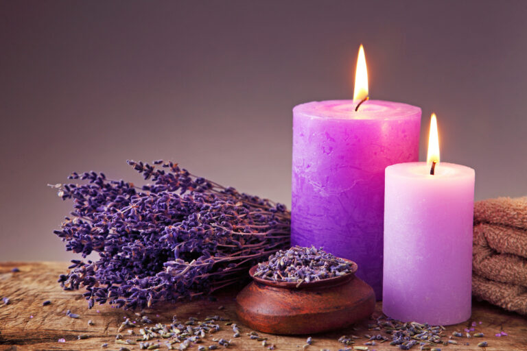 Purple candles with lavender.